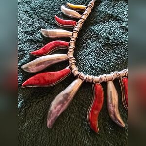 Sterling Silver red coral Pepper shape Necklace